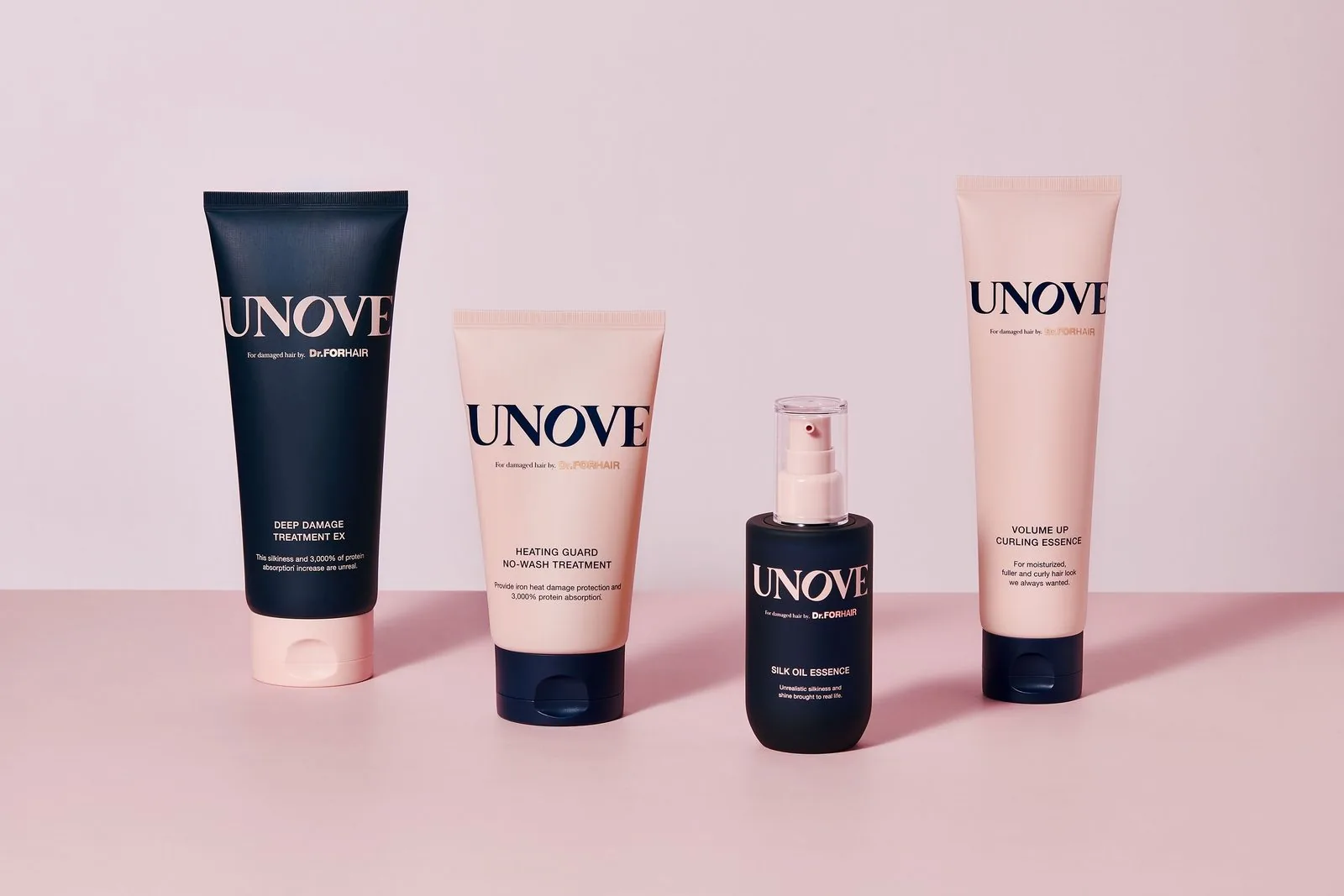 Лінійка UNOVE: Deep Damage Treatment EX, Heating Guard, Silk Oil Essence, Volume Up Curling Essence